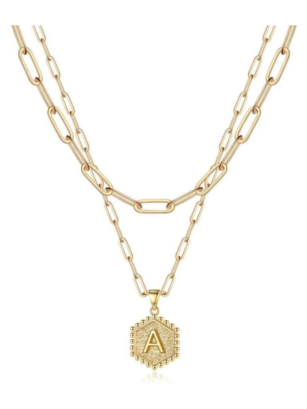 14K Gold Plated Initial Necklace Women Dainty Layering Paperclip